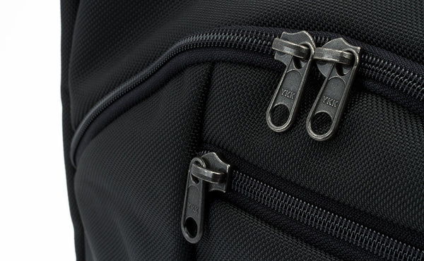 A close shot of front compartment zippers of the Parental Unit.
